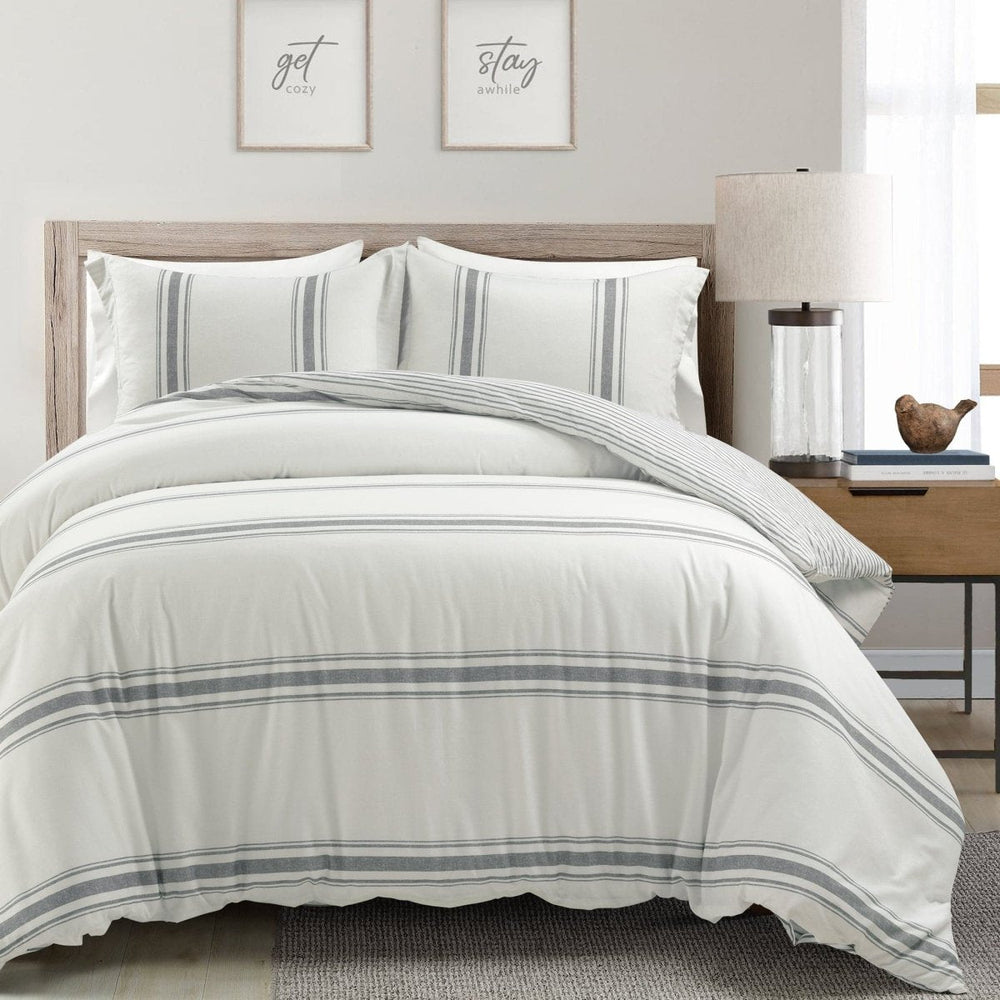 Farmhouse Stripe 100% Cotton Duvet Cover Set - Quahog Bay Bedding