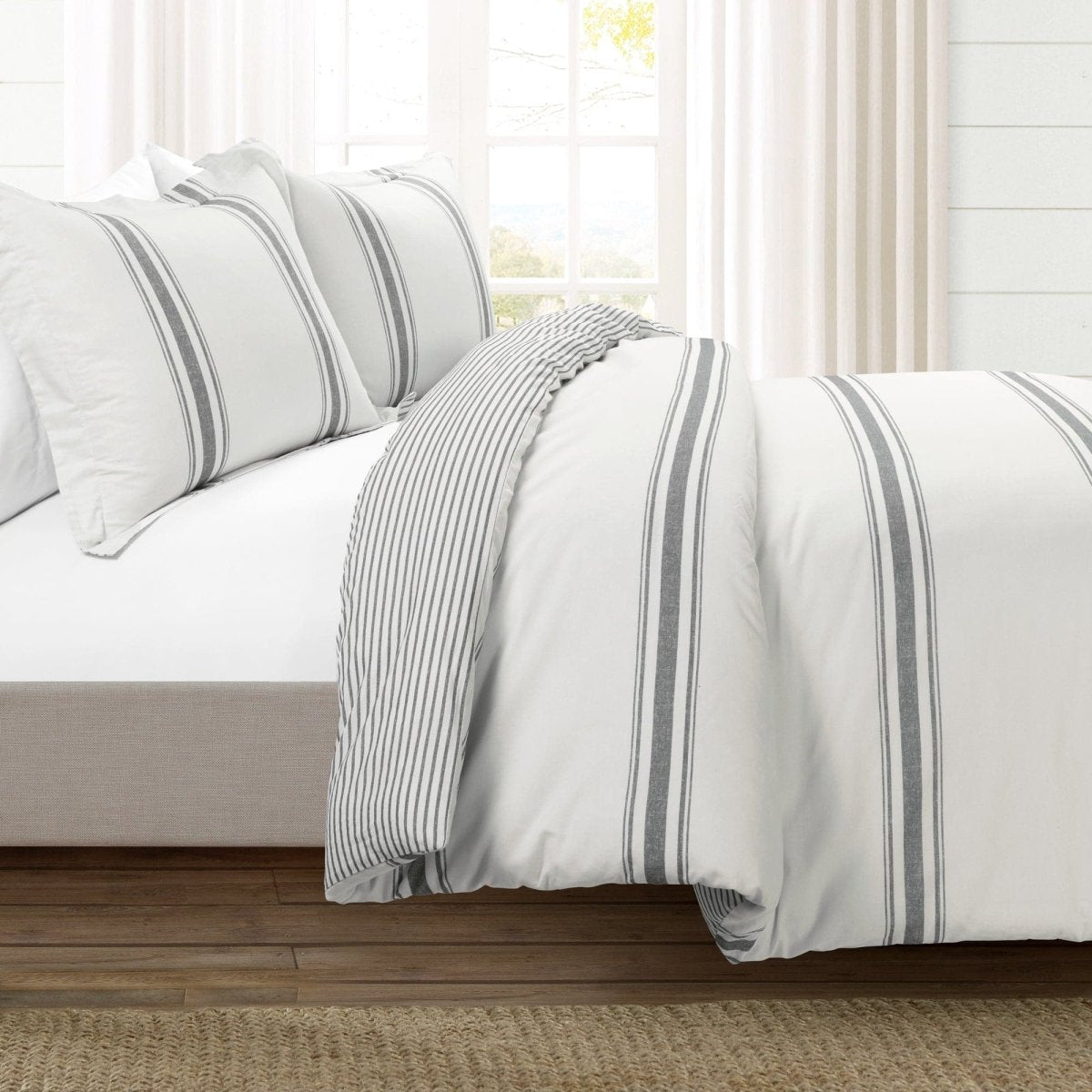 Farmhouse Stripe 100% Cotton Duvet Cover Set - Quahog Bay Bedding