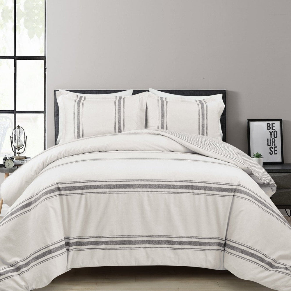 Farmhouse Stripe 100% Cotton Duvet Cover Set - Quahog Bay Bedding
