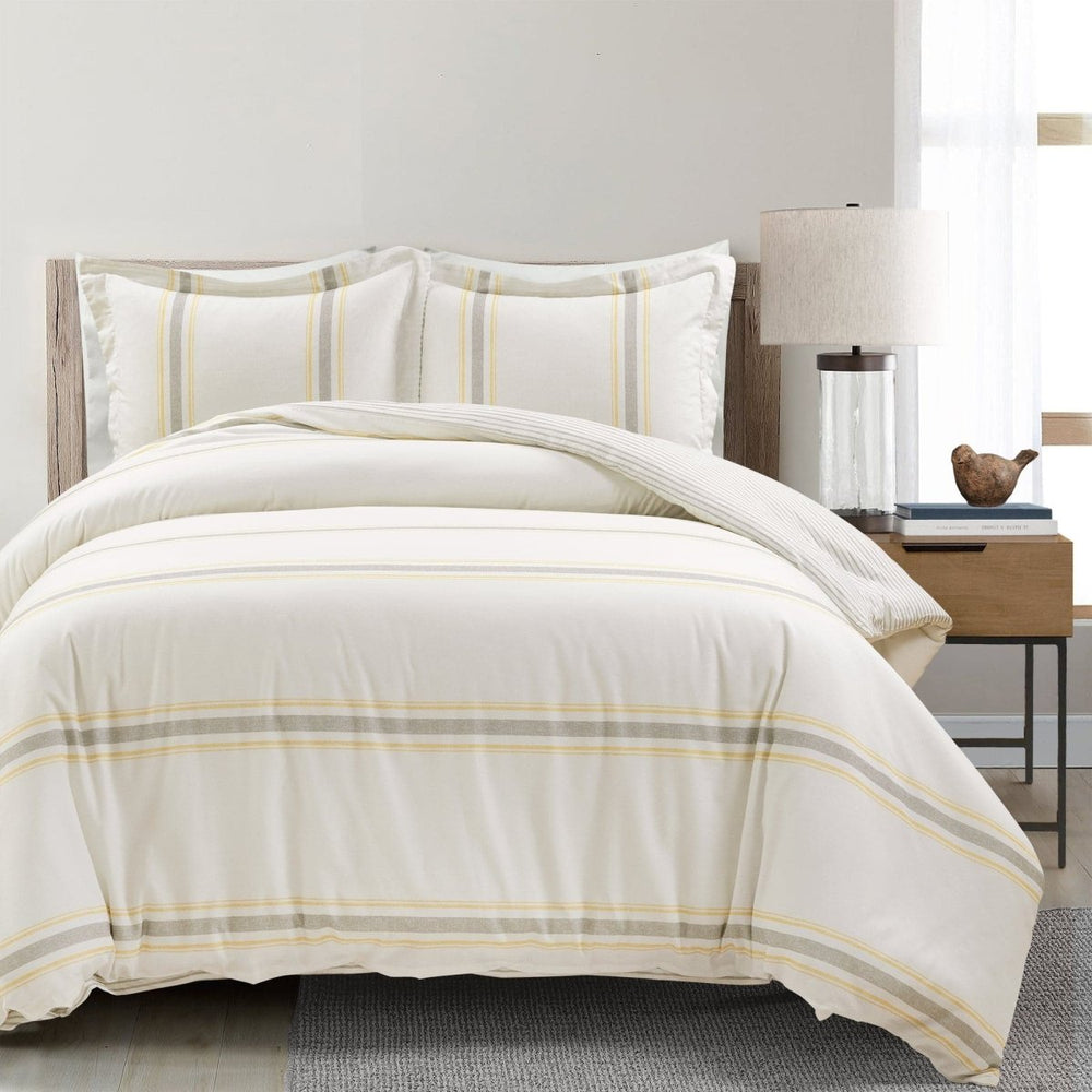 Farmhouse Stripe 100% Cotton Duvet Cover Set - Quahog Bay Bedding