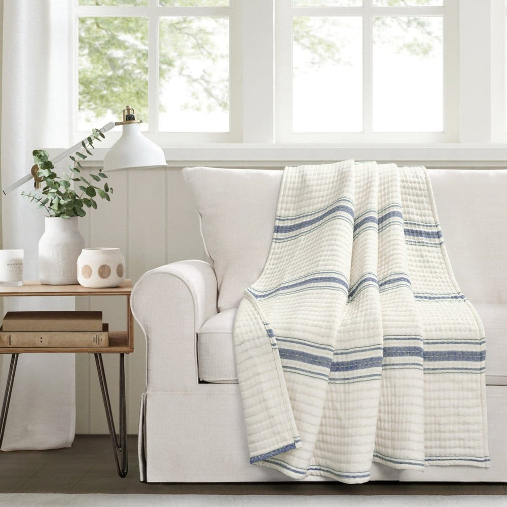 Farmhouse Stripe Kantha Pick Stitch Yarn Dyed Cotton Woven Throw - Quahog Bay Bedding