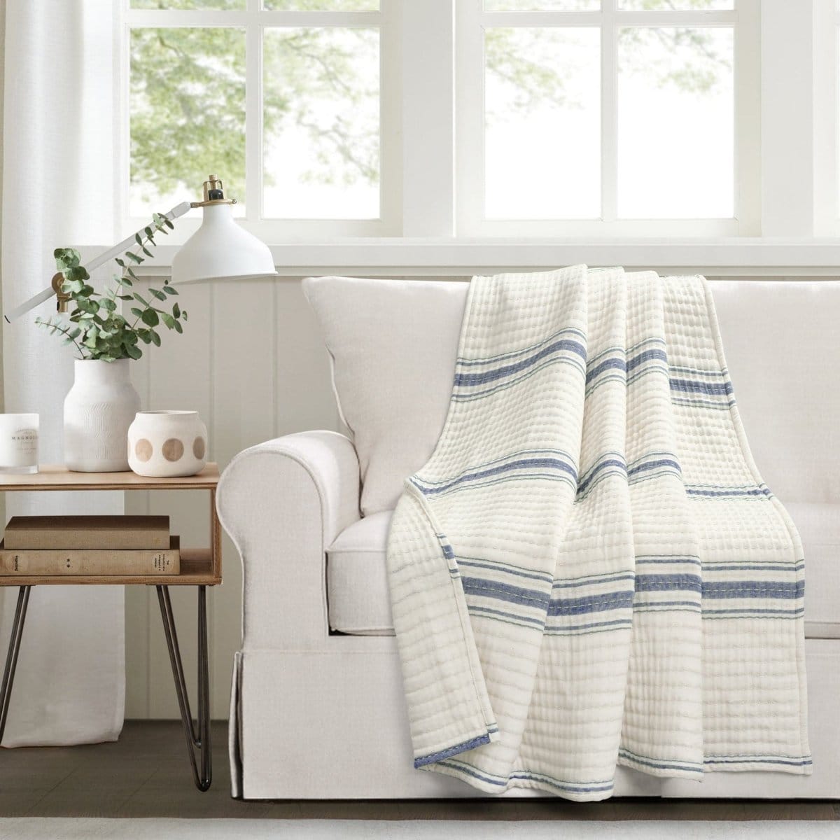 Farmhouse Stripe Kantha Pick Stitch Yarn Dyed Cotton Woven Throw - Quahog Bay Bedding