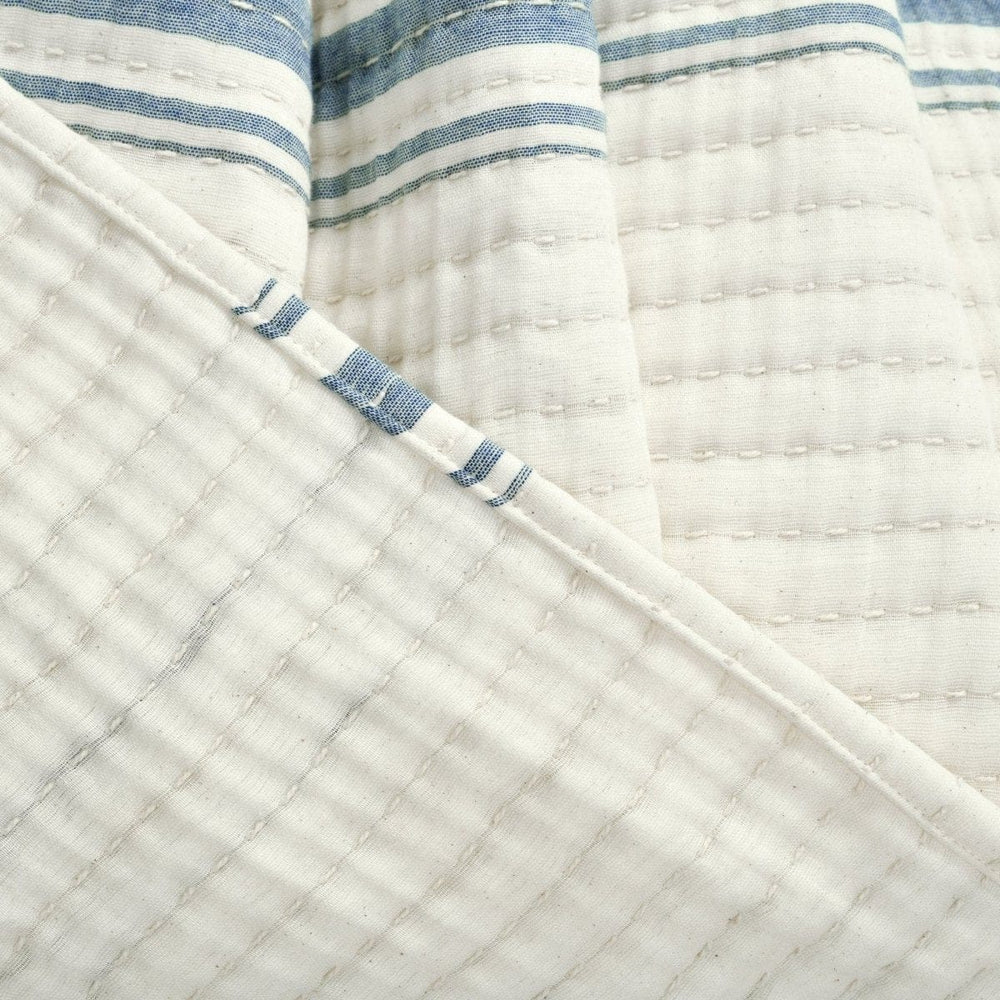 Farmhouse Stripe Kantha Pick Stitch Yarn Dyed Cotton Woven Throw - Quahog Bay Bedding