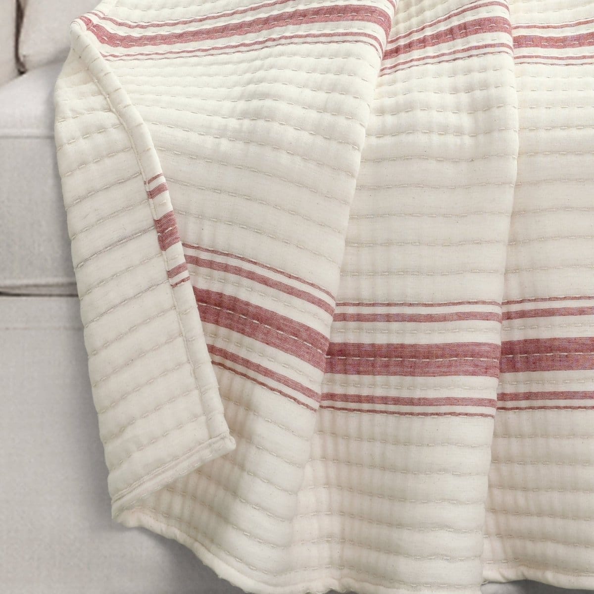 Farmhouse Stripe Kantha Pick Stitch Yarn Dyed Cotton Woven Throw - Quahog Bay Bedding
