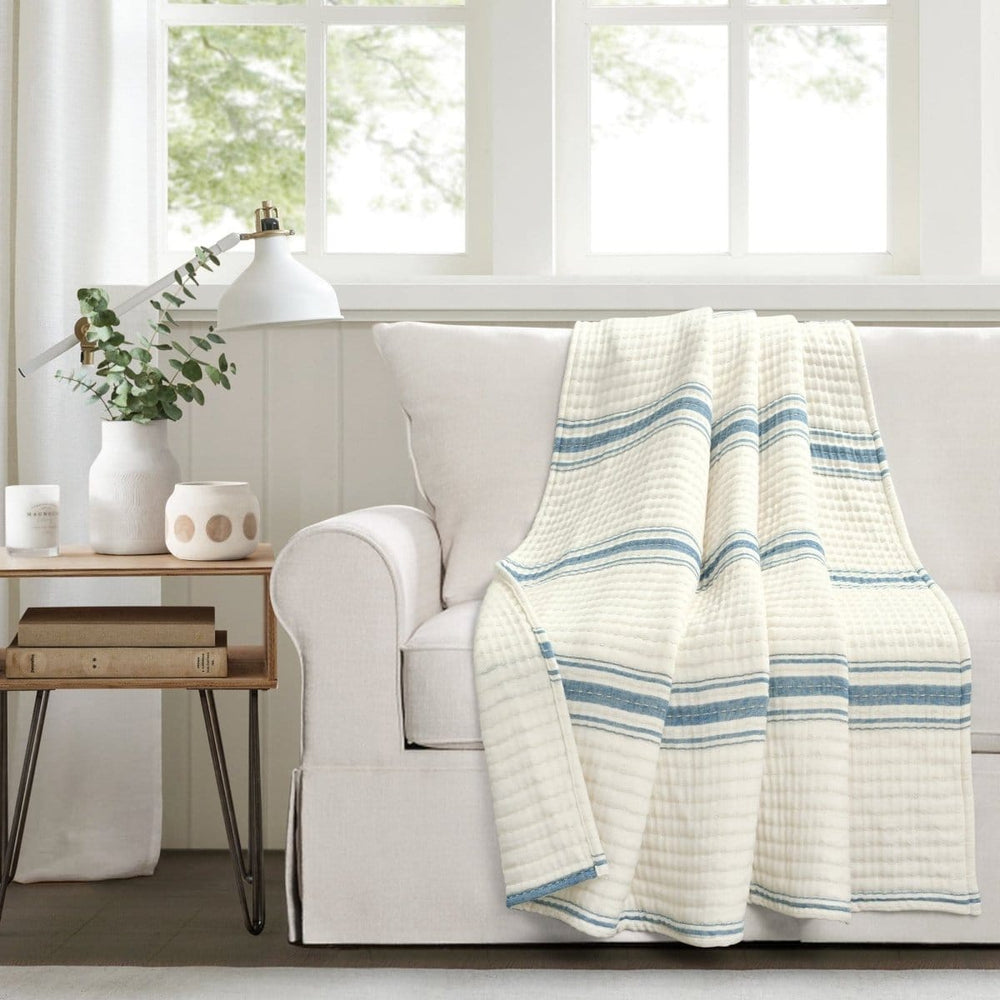 Farmhouse Stripe Kantha Pick Stitch Yarn Dyed Cotton Woven Throw - Quahog Bay Bedding