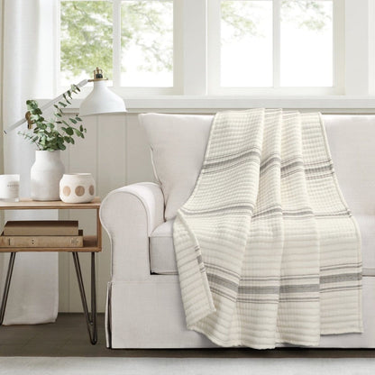 Farmhouse Stripe Kantha Pick Stitch Yarn Dyed Cotton Woven Throw - Quahog Bay Bedding