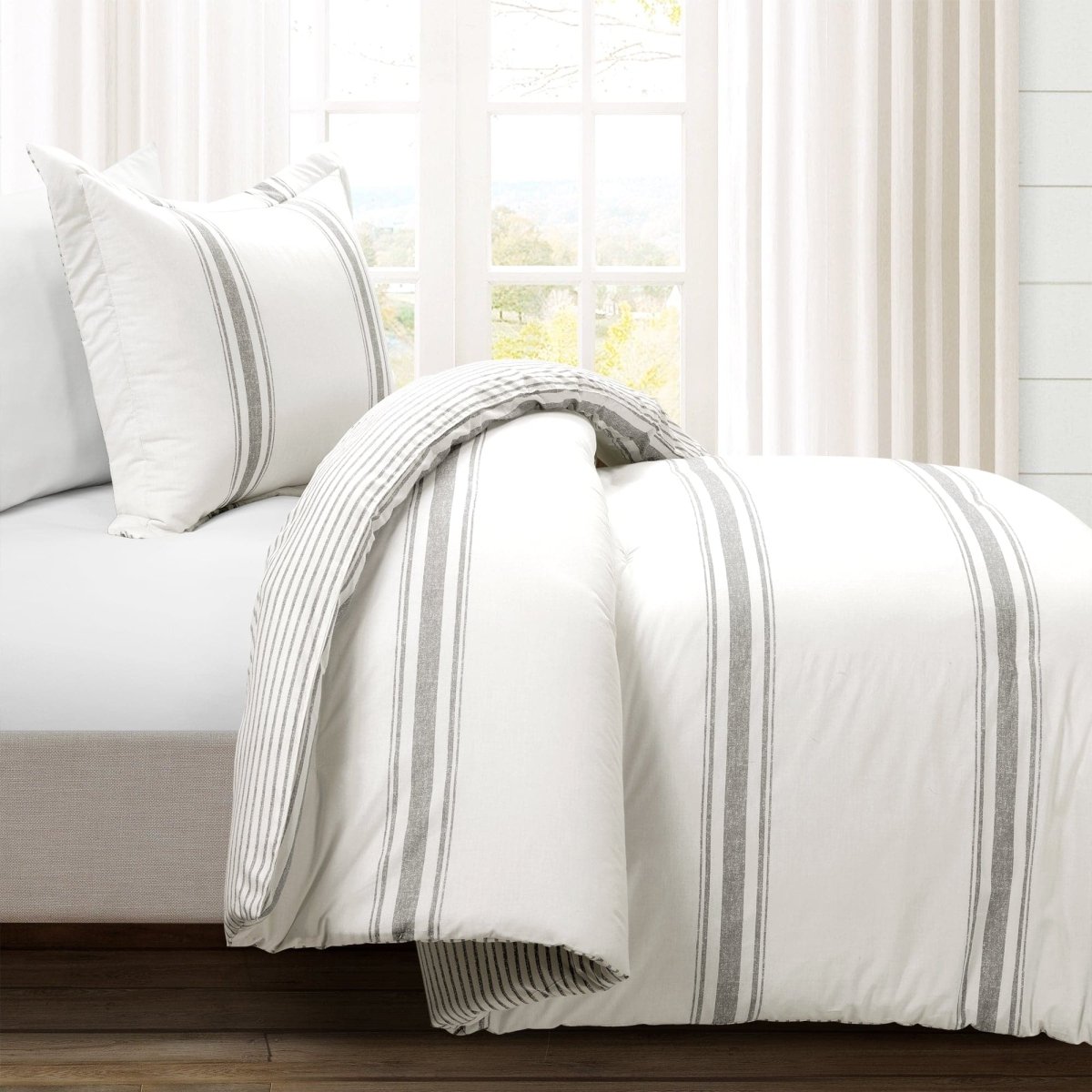Farmhouse Stripe Reversible Comforter Set - Quahog Bay Bedding