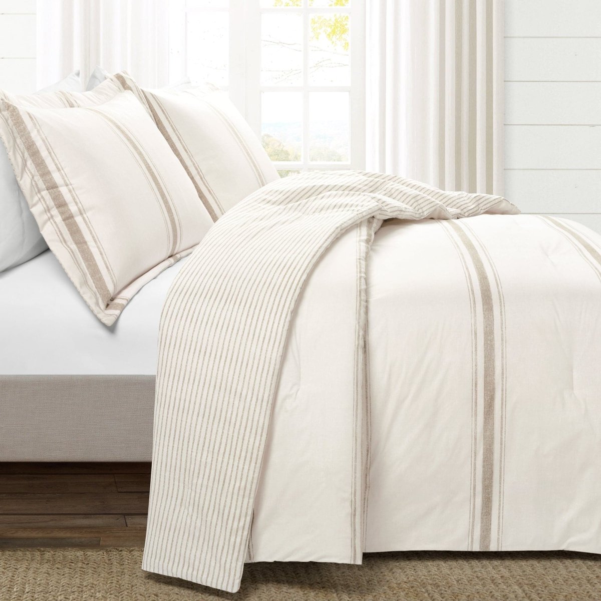 Farmhouse Stripe Reversible Comforter Set - Quahog Bay Bedding