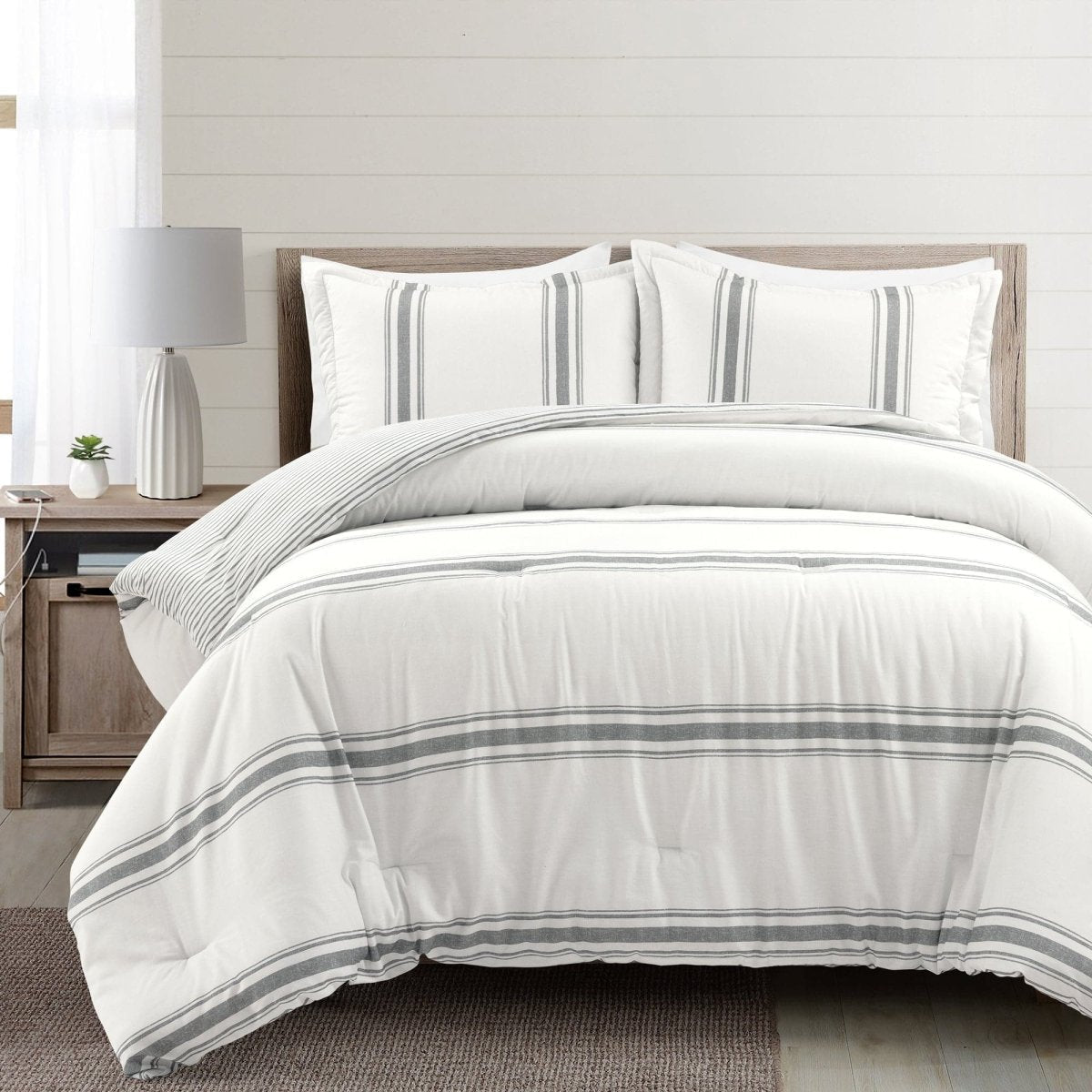 Farmhouse Stripe Reversible Comforter Set - Quahog Bay Bedding