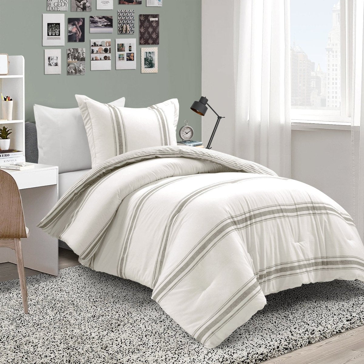 Farmhouse Stripe Reversible Comforter Set - Quahog Bay Bedding