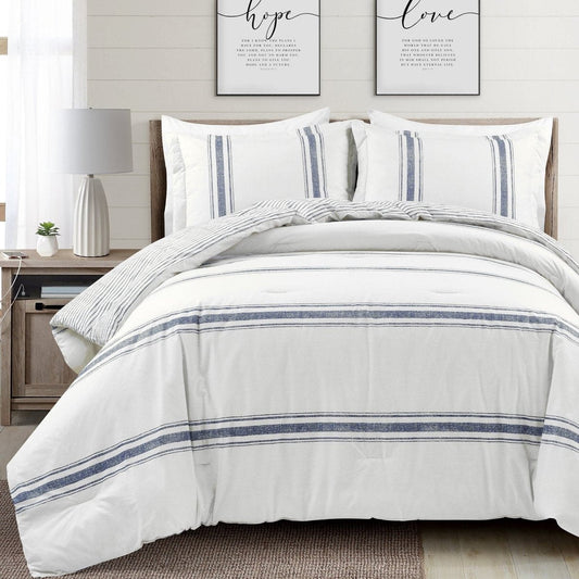 Farmhouse Stripe Reversible Comforter Set - Quahog Bay Bedding