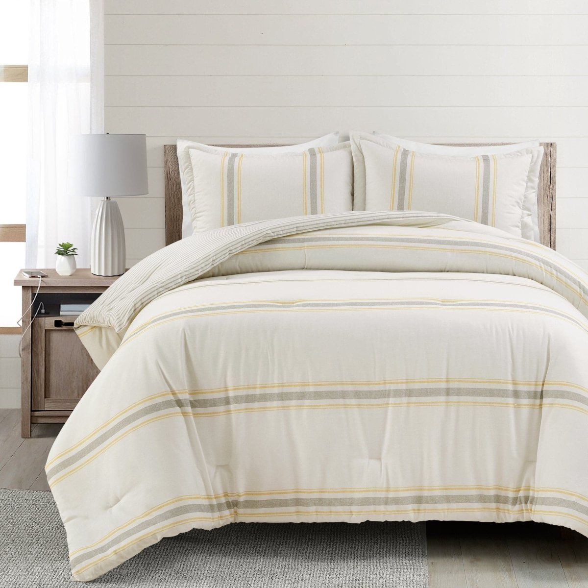 Farmhouse Stripe Reversible Comforter Set - Quahog Bay Bedding