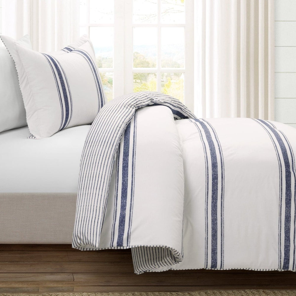 Farmhouse Stripe Reversible Comforter Set - Quahog Bay Bedding