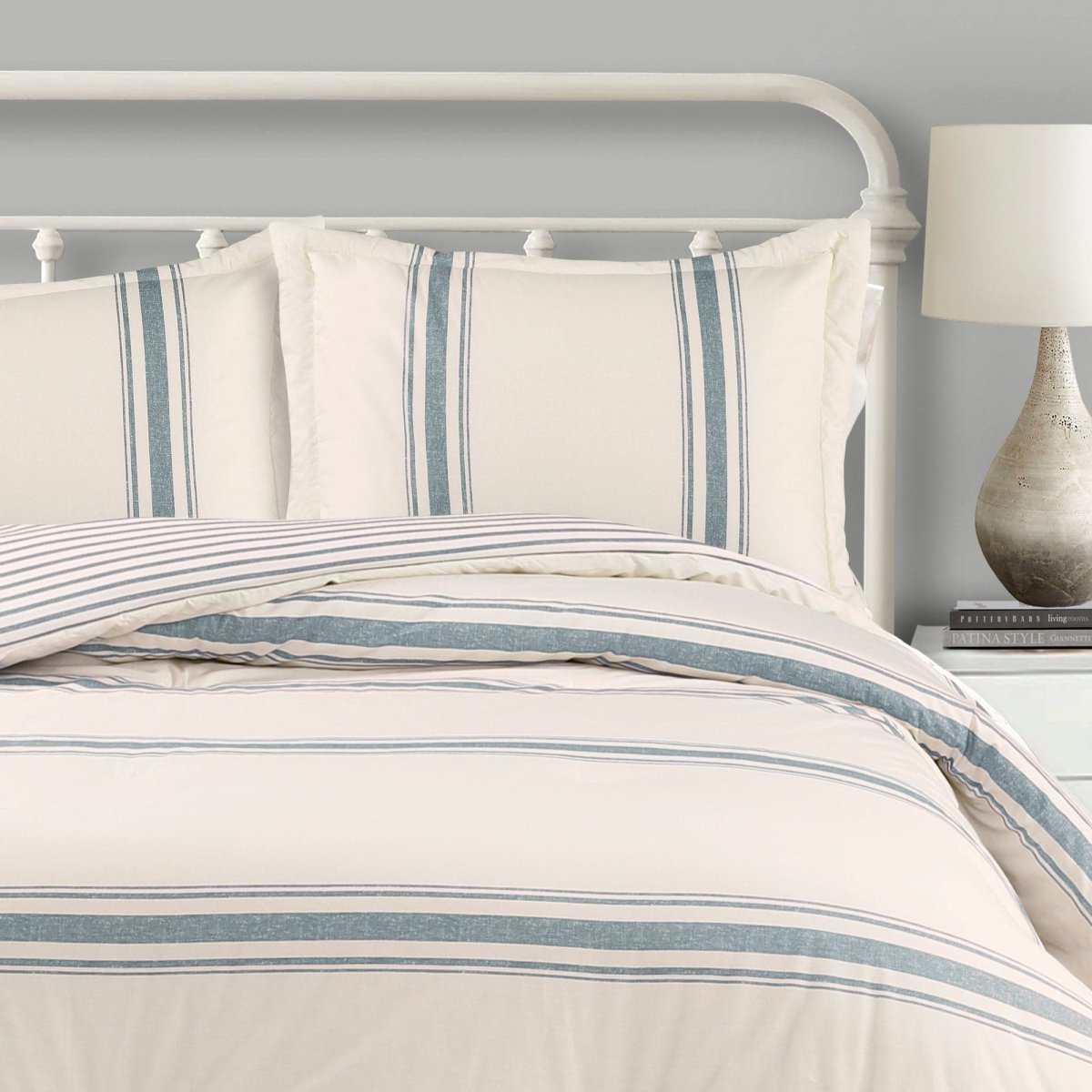 Farmhouse Stripe Reversible Comforter Set - Quahog Bay Bedding