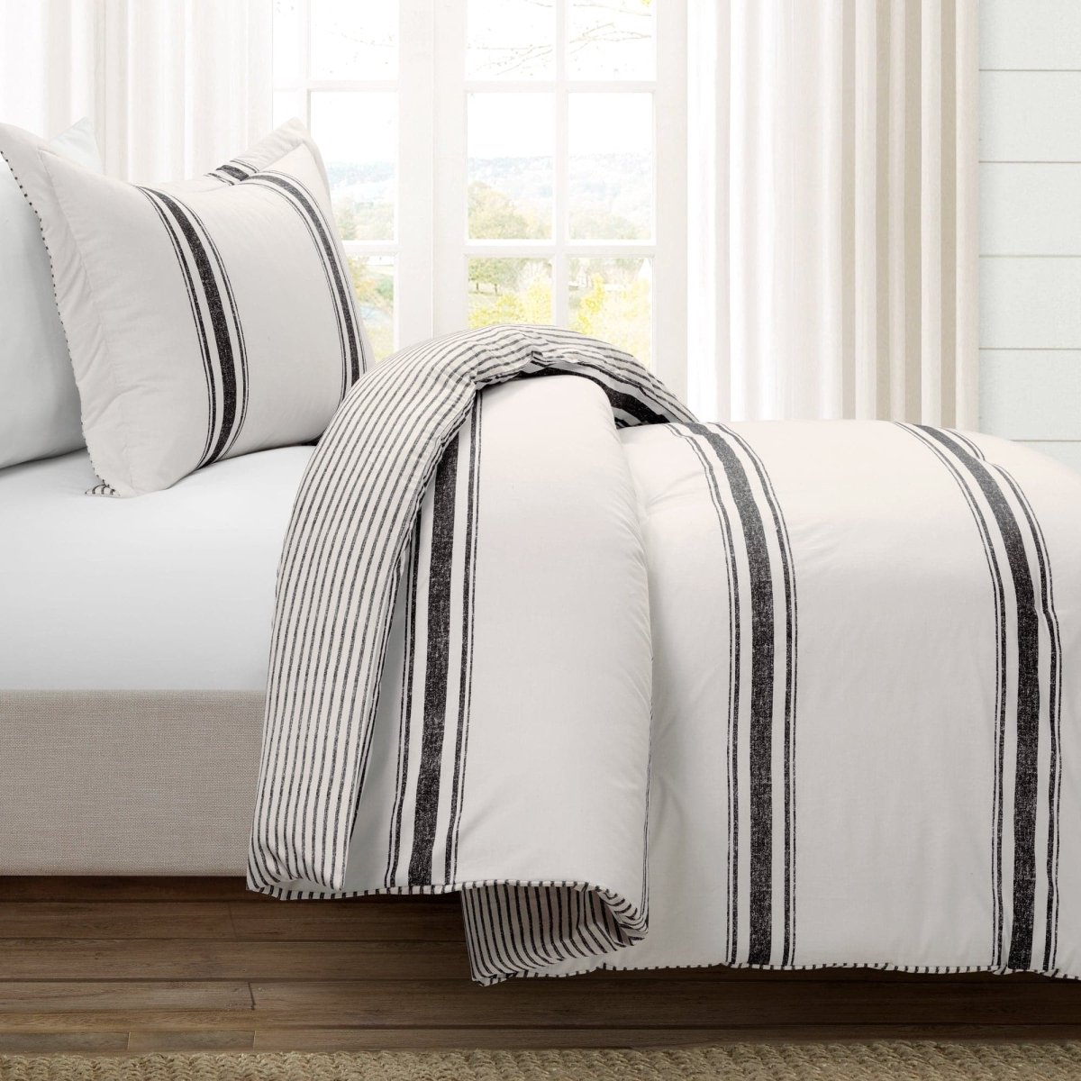 Farmhouse Stripe Reversible Comforter Set - Quahog Bay Bedding