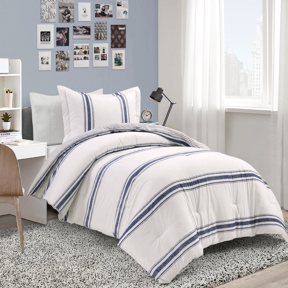 Farmhouse Stripe Reversible Comforter Set - Quahog Bay Bedding