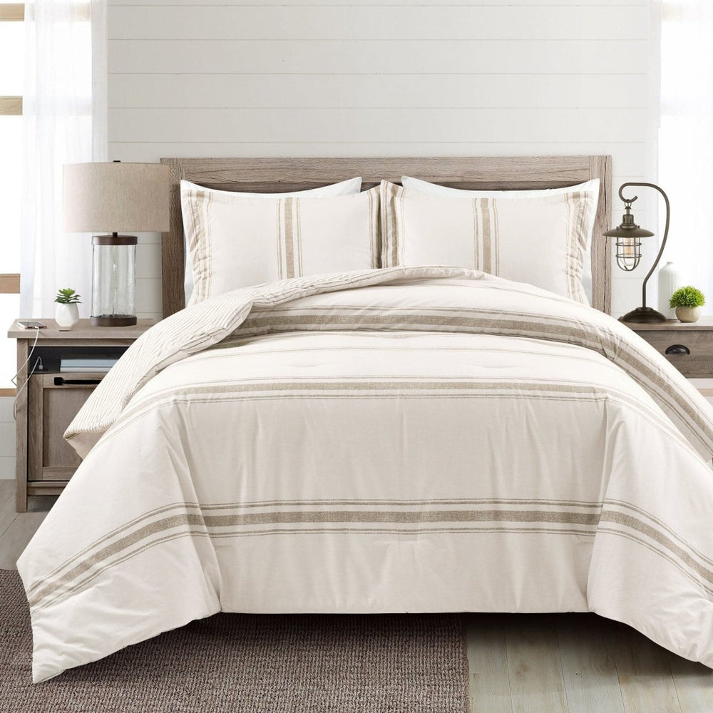 Farmhouse Stripe Reversible Comforter Set - Quahog Bay Bedding