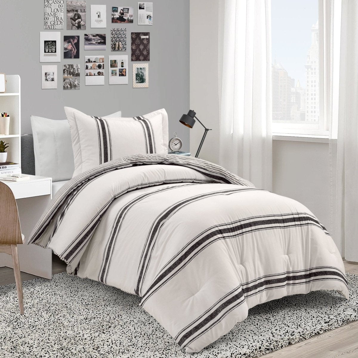 Farmhouse Stripe Reversible Comforter Set - Quahog Bay Bedding