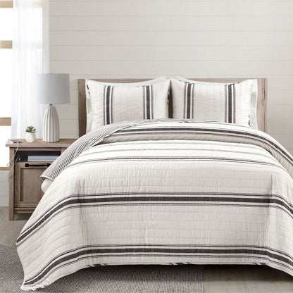 Farmhouse Stripe Reversible Cotton Quilt Set - Quahog Bay Bedding