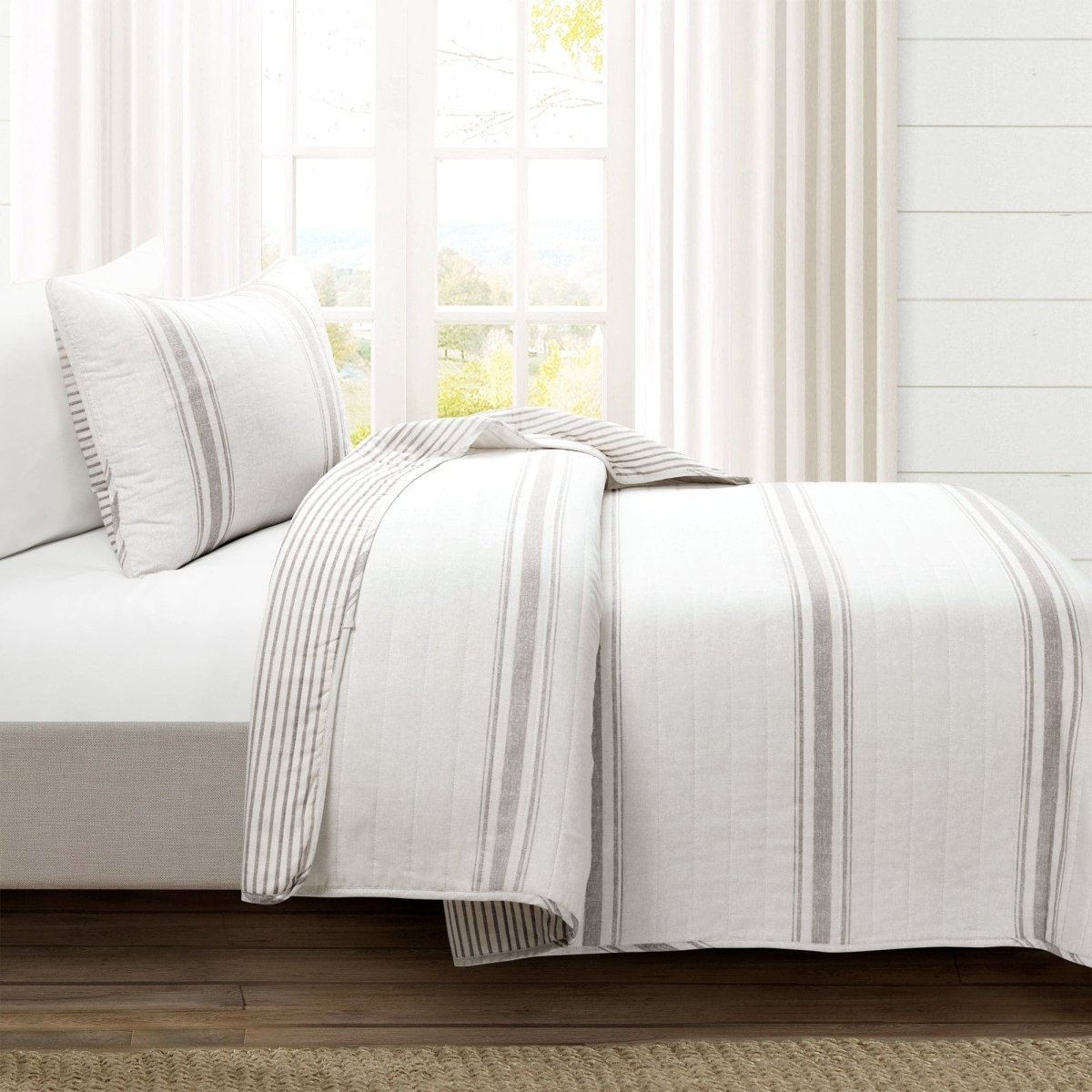 Farmhouse Stripe Reversible Cotton Quilt Set - Quahog Bay Bedding