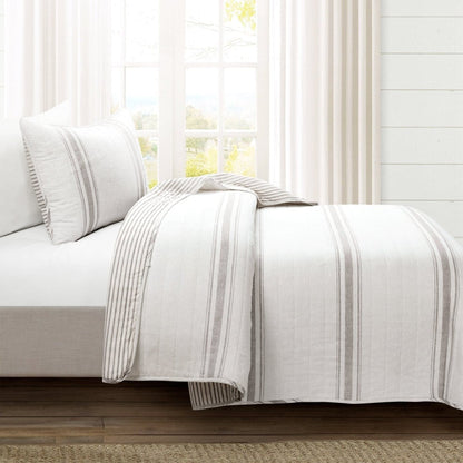 Farmhouse Stripe Reversible Cotton Quilt Set - Quahog Bay Bedding