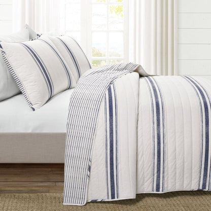 Farmhouse Stripe Reversible Cotton Quilt Set - Quahog Bay Bedding