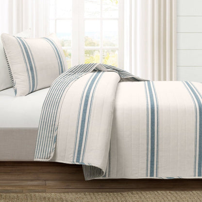Farmhouse Stripe Reversible Cotton Quilt Set - Quahog Bay Bedding