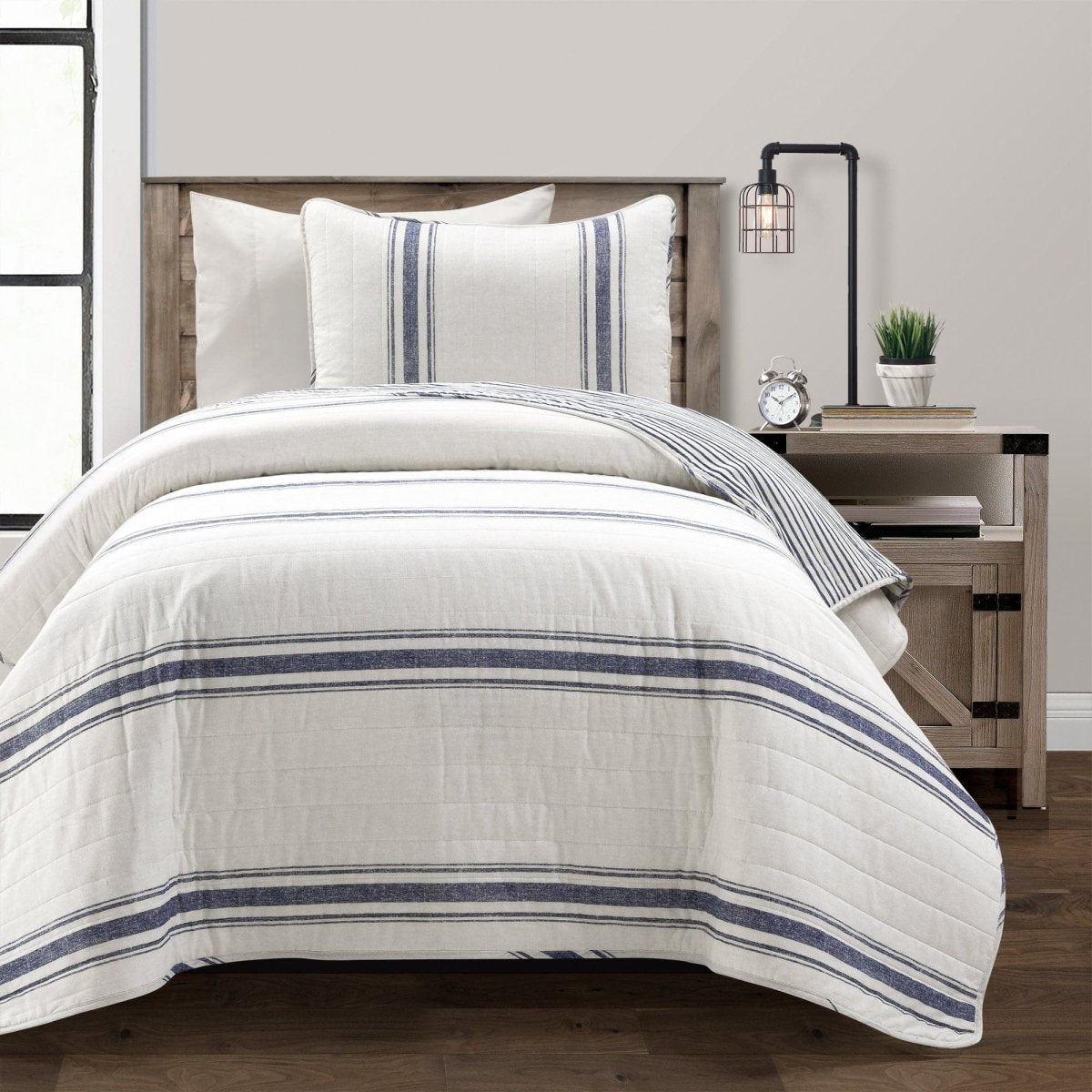 Farmhouse Stripe Reversible Cotton Quilt Set - Quahog Bay Bedding