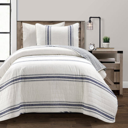 Farmhouse Stripe Reversible Cotton Quilt Set - Quahog Bay Bedding
