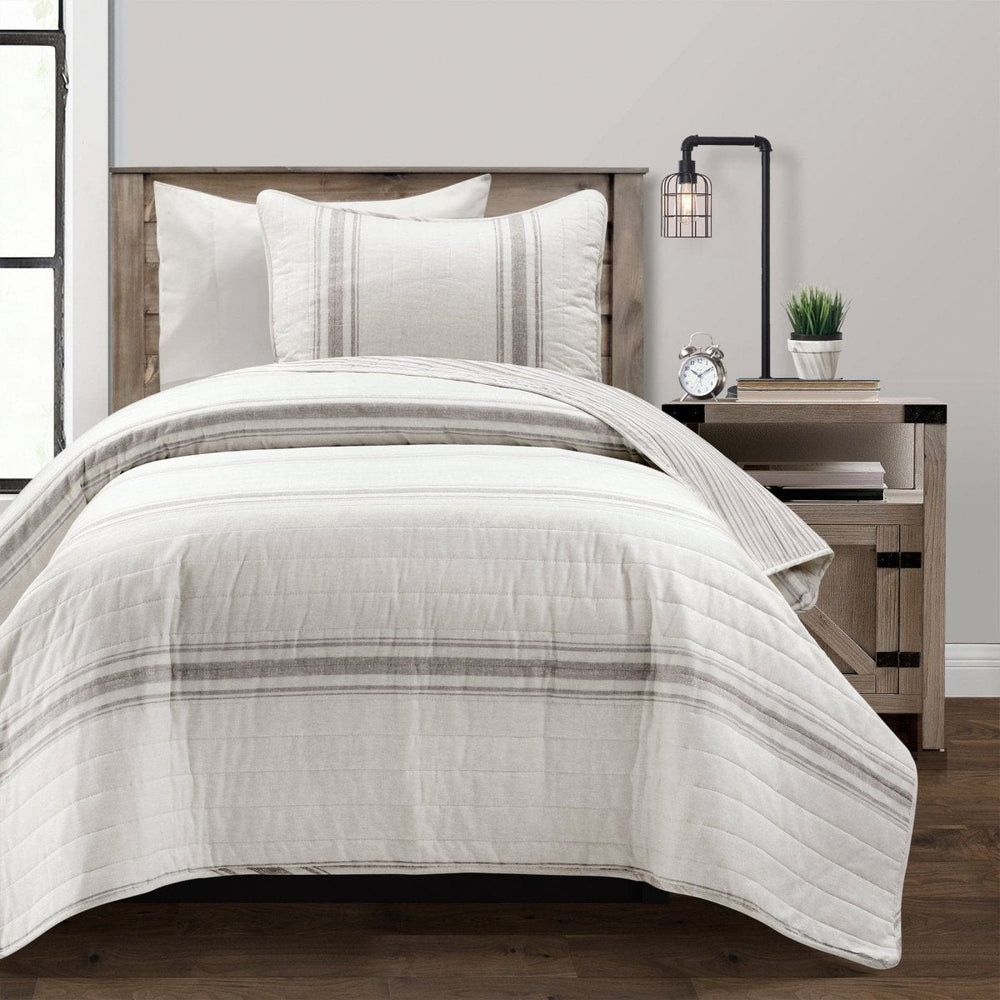 Farmhouse Stripe Reversible Cotton Quilt Set - Quahog Bay Bedding