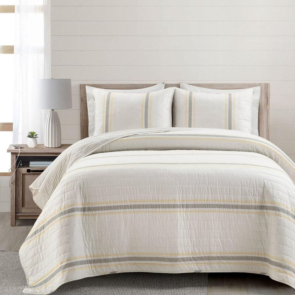 Farmhouse Stripe Reversible Cotton Quilt Set - Quahog Bay Bedding