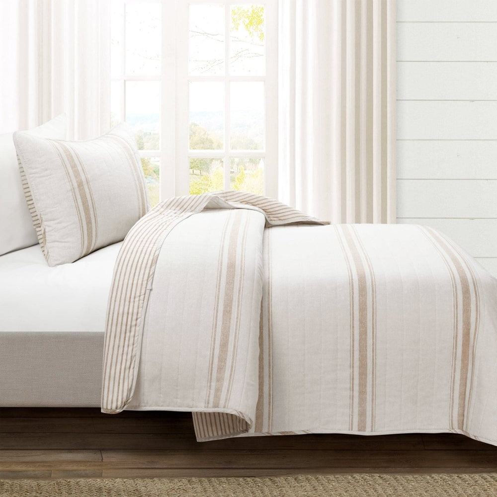 Farmhouse Stripe Reversible Cotton Quilt Set - Quahog Bay Bedding
