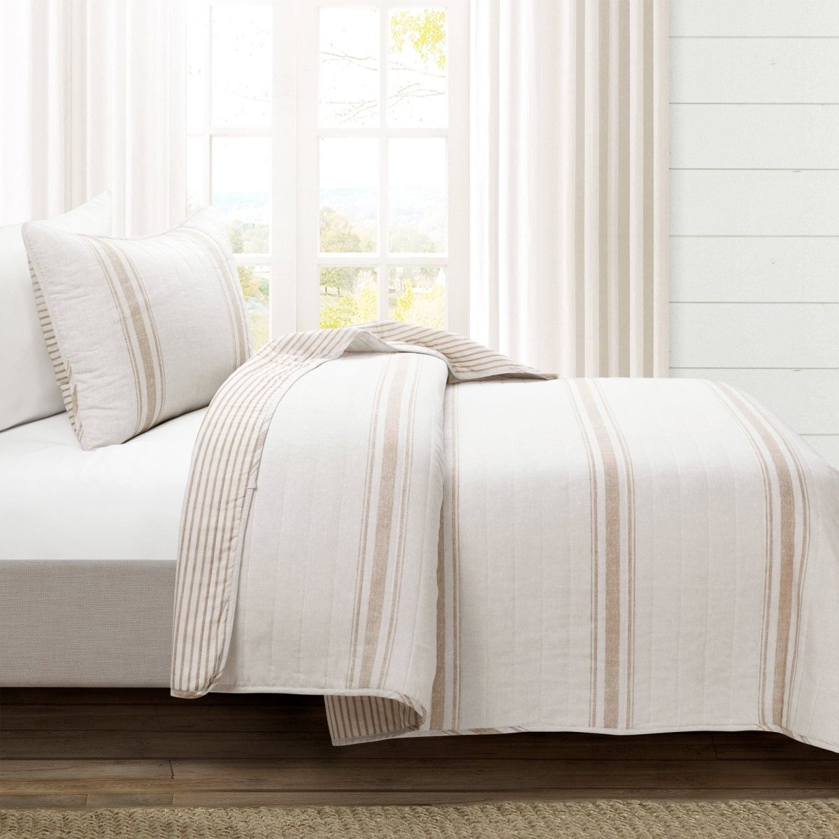 Farmhouse Stripe Reversible Cotton Quilt Set - Quahog Bay Bedding