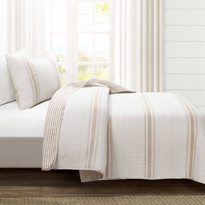 Farmhouse Stripe Reversible Cotton Quilt Set - Quahog Bay Bedding
