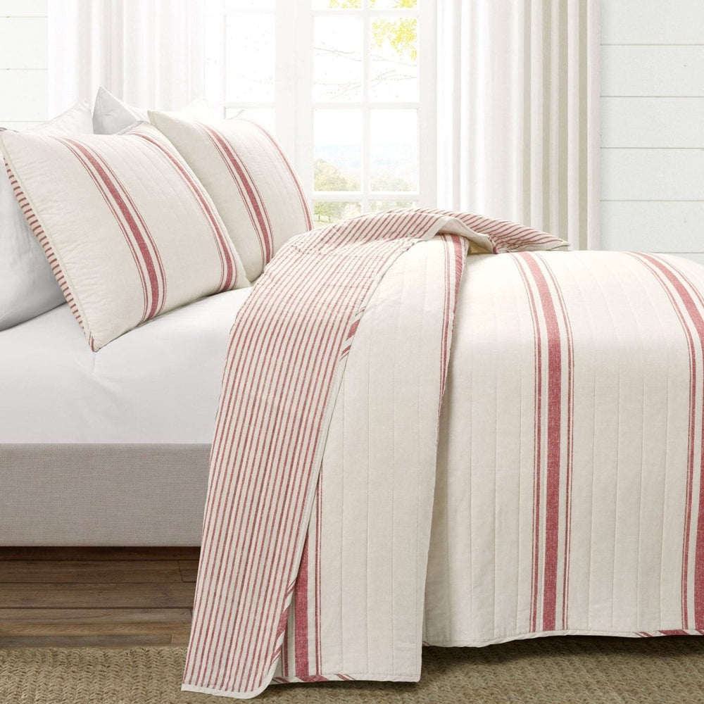 Farmhouse Stripe Reversible Cotton Quilt Set - Quahog Bay Bedding
