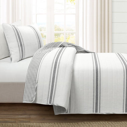 Farmhouse Stripe Reversible Cotton Quilt Set - Quahog Bay Bedding