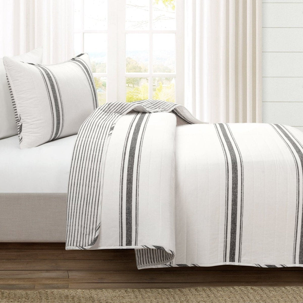 Farmhouse Stripe Reversible Cotton Quilt Set - Quahog Bay Bedding