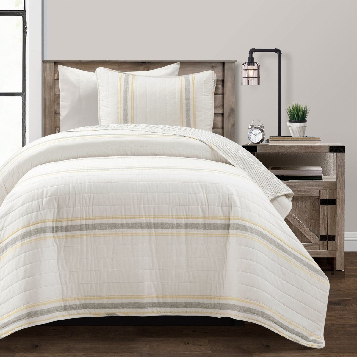Farmhouse Stripe Reversible Cotton Quilt Set - Quahog Bay Bedding