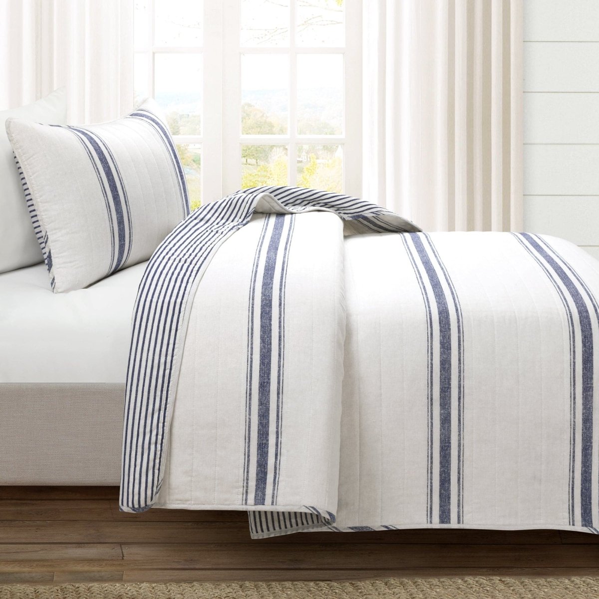 Farmhouse Stripe Reversible Cotton Quilt Set - Quahog Bay Bedding