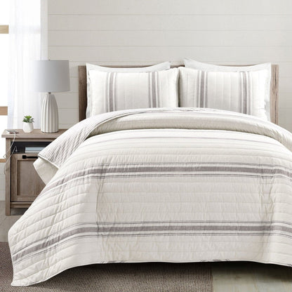 Farmhouse Stripe Reversible Cotton Quilt Set - Quahog Bay Bedding
