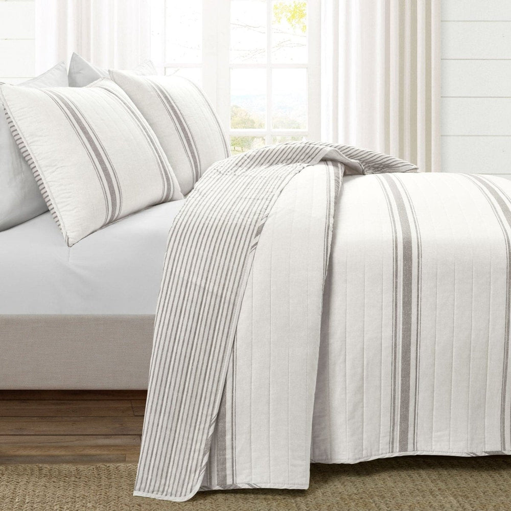 Farmhouse Stripe Reversible Cotton Quilt Set - Quahog Bay Bedding