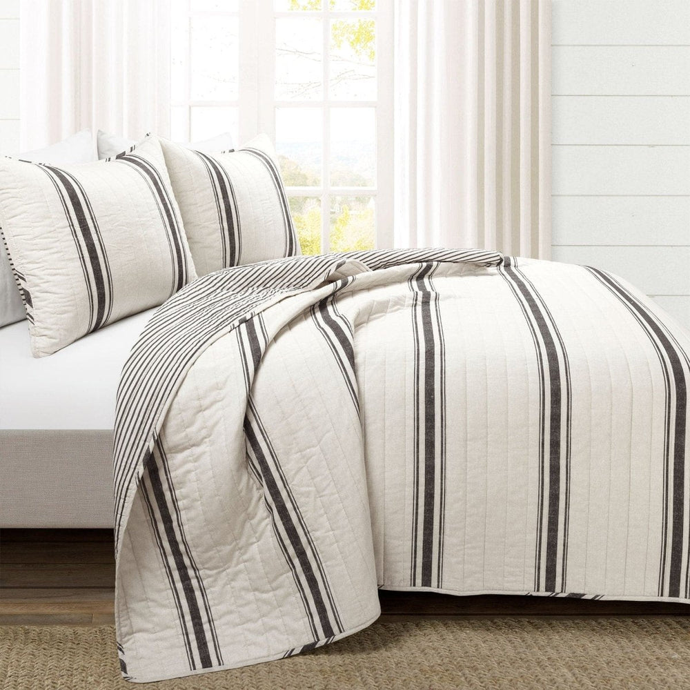 Farmhouse Stripe Reversible Cotton Quilt Set - Quahog Bay Bedding
