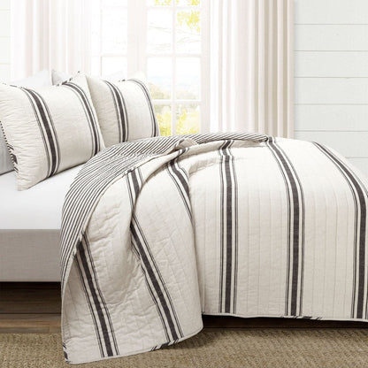 Farmhouse Stripe Reversible Cotton Quilt Set - Quahog Bay Bedding