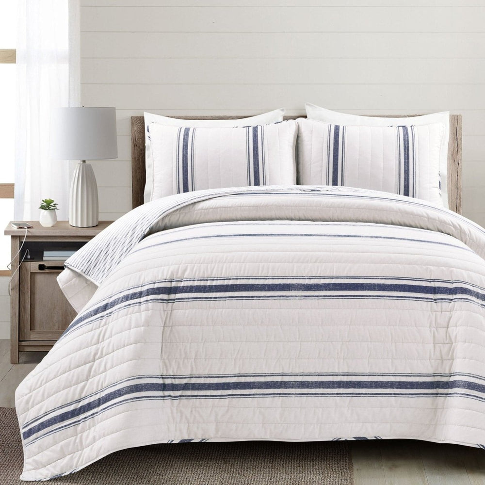 Farmhouse Stripe Reversible Cotton Quilt Set - Quahog Bay Bedding