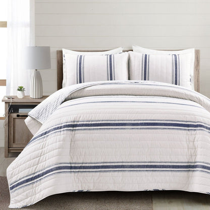 Farmhouse Stripe Reversible Cotton Quilt Set - Quahog Bay Bedding