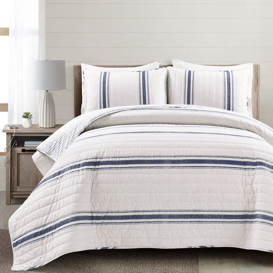 Farmhouse Stripe Reversible Cotton Quilt Set - Quahog Bay Bedding