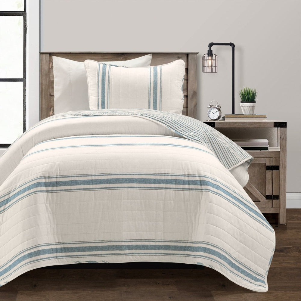 Farmhouse Stripe Reversible Cotton Quilt Set - Quahog Bay Bedding