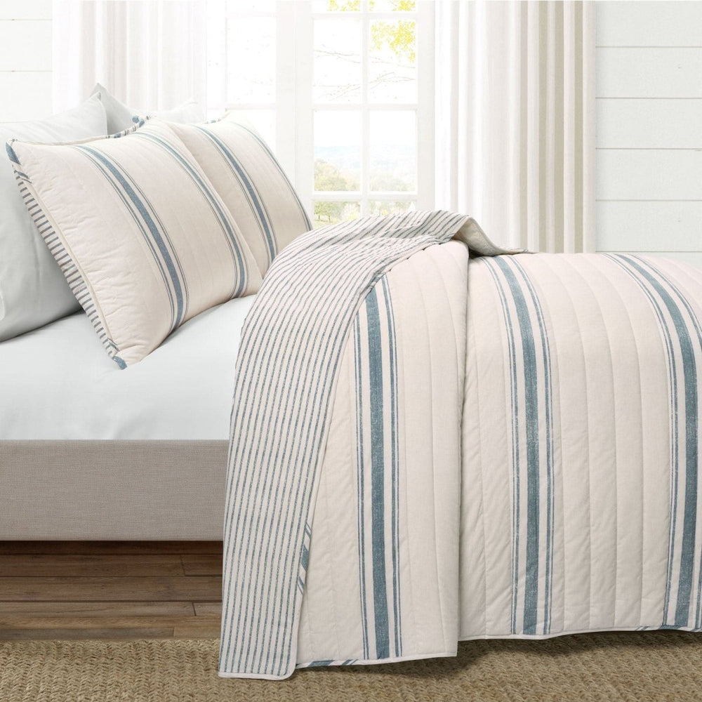 Farmhouse Stripe Reversible Cotton Quilt Set - Quahog Bay Bedding