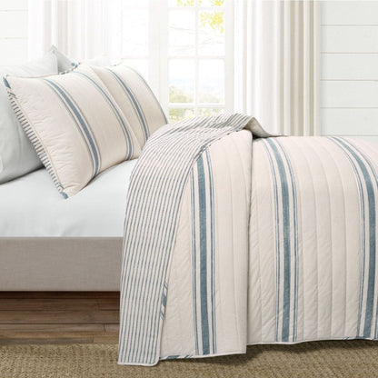 Farmhouse Stripe Reversible Cotton Quilt Set - Quahog Bay Bedding