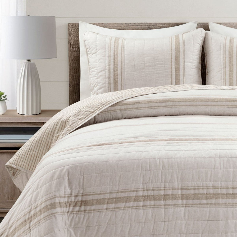 Farmhouse Stripe Reversible Cotton Quilt Set - Quahog Bay Bedding